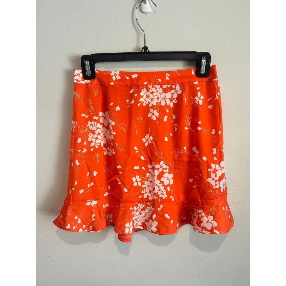 Saltwater Luxe Orange Floral Ruffle Mini Skirt NWT Size Small